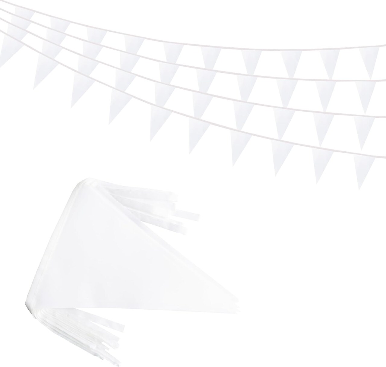 50 Feet 30 Pcs Solid White Pennant Banner Flags String Hanging Triangle DIY Flags, Bunting Streamers Decorations for Grand Opening, Birthday, Wedding, Party Celebration